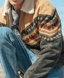 Foesc Autumn And Winter Fashion Coat Men Jacket Unisex Vintage Printed Fleece Oversized Bomber Jacket Pocket Warm Loose BF Style