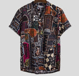 Men Hawaiian Shirt Printing Vintage Stand Collar Short Sleeve Summer Casual Male Shirts Streetwear  Vacation Camisas