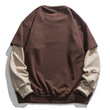 Foesce Vintage Flocked Letter Fake Two Patchwork Hoodie Pullover Harajuku Sweatshirts Men Hip Hop Streetwear Loose Casual Tops
