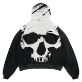 Foesce New American Street Trend Casual Tops Retro Big Skull Loose Hoodie Women Y2K Harajuku Oversized Sweatshirts Women