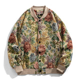 Foesce Vintage National Style Floral Bomber Jacket Men's Oversized Harajuku Hip Hop Jackets Streetwear Fashion Tops Outerwear