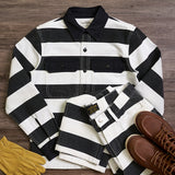 Autumn New American Retro 16oz Heavyweight Prisoner Striped Jacket Men's Fashion Pure Cotton Washed Thick Canvas Motorcycle Coat