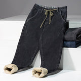 Winter Thick Warm Fleece Jeans Men Pants High Qualiy Large Size Stretch Cotton Solid Denim Joggers Baggy Jean Trousers