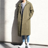 Foesce Spring New Korean Fashion Single Breasted Thin Windbreaker Men's Simple Solid Long Loose Casual Handsome Trench Coat
