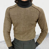 Fashion Patchwork Solid Turtleneck Sweaters Men's Casual Long Sleeve Elastic Tops Pullover Fall Winter Male Vintage Slim Jumper