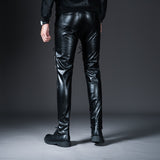 Foesce New Winter Spring Mens Skinny Biker Leather Pants Fashion Faux Leather Motorcycle Trousers For Male Trouser Stage Club Wear