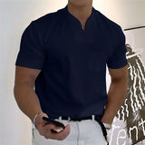 Spring Summer Men's Short Sleeve Cotton Casual Men's T-shirt High Collar Shirt Male Breathable Shirts S-3XL