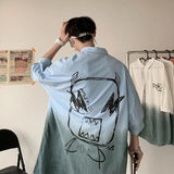 Foesce -Funny Monster Men's Shirt Short Sleeve Casual Blouses Gradients Loose Turndown Collar Male Tops Summer New Cardigan