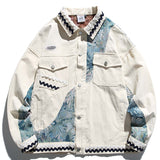 Foesce National Style Flower Jackets Curved Striped Patchwork Oversized Spring Autumn Jackets Men Streetwear Hip Hop Jacket Tops Male
