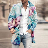 Winter Men Fashion Graphic Printing Woolen Coats Leisure Turn-down Collar Button-up Long Sleeve Jacket Mens Fall Trend Outerwear