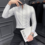 Autumn New Striped Long Sleeve Shirt Men's Korean Slim Business Dress Shirts Casual Streetwear Social Party Tuxedo Chemise Homme