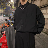 Foesce New Japanese Fashion Luxury Satin Sexy Mens Shirts Top Quality Long Sleeve Business Button Up Shirt Loose Formal Blouse