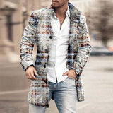 Winter Men Fashion Graphic Printing Woolen Coats Leisure Turn-down Collar Button-up Long Sleeve Jacket Mens Fall Trend Outerwear