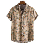 Men Short Sleeve Ethnic Style Printed Shirt Geometric Folk Pattern Floral Shirt Casual Summer Hawaiian Holiday Camisa Tops
