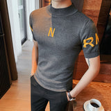 Foesce New Style Men Summer High Quality Business Short Sleeves Knitting Sweater/Man Slim Fit Turtleneck Knit Shirt Homme Clothing