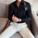 Foesce Men Pleat Shirt With Bowtie Men Tuxedo Shirt Black White Stylish Shirts For Men Wedding Party Club Party Slim Fit Shirt Men