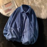 Foesce Solid Color Thicken Men Shirts Harajuku Casual Waffle Long Sleeve Male Blouses Turn-down Collar Autumn Winter Shirts