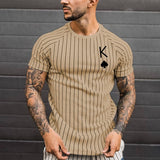 Men T-Shirt Summer Oversized T-Shirt Fashion Solid Color Striped Spades Print Shirt Card Pattern Casual Street Short Male Tops