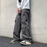 Versatile Casual Work Pants Men's Korean Style Couple Solid Color High Waist Multiple Pockets Fashion Trousers 2023