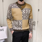Korean Style Men Christmas Sweater Autumn and Winter Warm O-Neck Sueteres Para Hombre Slim Fit Snowflake Print Knitted Pullovers