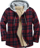 Men's Flannel Shirts Jacket Fleece Lined Plaid Coat Button Up Shirt Hoodie Winter Outwear