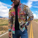 Vintage Leopard Jackets Men Spring Loose Long Sleeve Button-down Turn-down Collar Casual Coats Mens Fall Fashion Outerwear