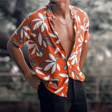 Leisure Loose Short Sleeve Button Shirts Men  Spring Summer Fashion Graphic Print Turn-down Collar Cardigan Tops Mens Shirt