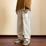 Winter Plush Thick Corduroy Pants Men Warm Fashion Pocket Cargo Pants Men Japanese Streetwear Loose Straight Pants Mens Trousers