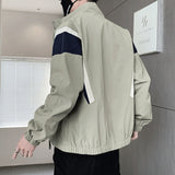 Spring New Patchwork Jacket Men Fashion Streetwear Casual Coat Green Black Stand Collar Harajuku Windbreaker Outwear