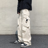 Versatile Casual Work Pants Men's Korean Style Couple Solid Color High Waist Multiple Pockets Fashion Trousers 2023