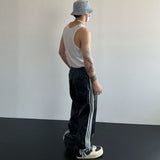 New Men's Spring Autumn Loose Straight Casual Mopping Sense Wide-leg Sports Pants High Street Style Leather Pants