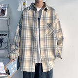 Men's Plaid Long Sleeve Shirts Art Style Autumn Korean Shirt Woman Fashion Trend Casual Oversize Shirt Quality Clothing New