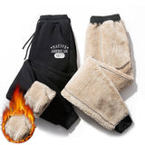 Men Fleece Warm Cargo Pants Autumn Winter Casual Loose Print Drawstring Sports Trousers Male Thermal Lambswool Sweatpants