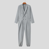 Men Jumpsuits Solid Lapel Long Sleeve Streetwear Double Breasted Rompers Elegant Fashion Casual Men Overalls S-5XL