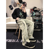 Foesce Motorcycle Jeans Neutral Wide Leg Denim Trousers Loose Street  Men Jean Asthetic  Casual Motorcycle Baggy Hip Hop Man Pants