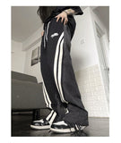 Stitching denim American high street loose pants women's tide ins summer hiphop hiphop sports casual pants sweatpants