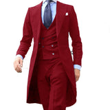 Foesce New Arrivel Long Coat Designs Chinese Red Men Suit Gentle  Tuxedo Prom Blazer Custom 3 Pieces (Jacket+Vest+Pants)