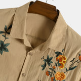 Mens Shirts Summer New Short Sleeve Men's Embroidered Loose Top Shirt Casual Fashion Lapel Men's Clothing