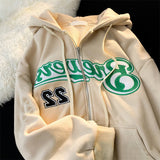 Foesce Letter Print Casual Hooded Sweatshirts Women Vintage Simple Streetwear Coats Female Harajuku Loose Y2k Aesthetic Zip Up Hoodies