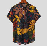 Men Hawaiian Shirt Printing Vintage Stand Collar Short Sleeve Summer Casual Male Shirts Streetwear  Vacation Camisas