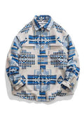 Foesce Shirt Jacket for Men Ethnic Geometric Pattern Coats Button Fly Overshirts Jacket with Flap Pocket Winter Outerwear Tops