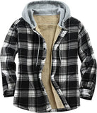 Men's Flannel Shirts Jacket Fleece Lined Plaid Coat Button Up Shirt Hoodie Winter Outwear