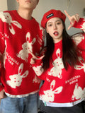 Luxury Lamb Fleece Bunny Rabbit Embroidery Sweaters Unisex Couples Thicken Winter O-neck Pullover Goth Streetwear Kawaii Clothes