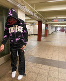 Foesce American High Street Purple Camouflage 3D Letter Loose Hoodie Women Y2K Harajuku Casual Oversized Sweatshirts Women Streetwear