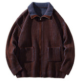 Foesce Autumn Zip Up Pocket Cardigan Men Baggy Sweatercoat Fashion Harajuku Streetwear Knitwear Jumper Clothing Tops Male Plus Size 5XL