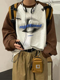 American Street Letter Shirt Loose Vintage O-neck Sweatshirt Unisex Spring Autumn Splicing Long Raglan Sleeve T-shirt