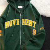 Foesce Letter Print Casual Hooded Sweatshirts Women Vintage Simple Streetwear Coats Female Harajuku Loose Y2k Aesthetic Zip Up Hoodies