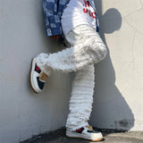 White Hip Hop Jeans Striped Tassel Frayed Straight Baggy Jeans Pants Harajuku Male Female Solid Streetwear Casual Denim Trousers