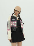 Dark Icon Embroidery Patchwork Motorcycle Jackets for Women Autumn Street Fashion Girl's Jacket