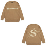 Hip Hop Letter and Person Print Vibe Retro Mens Sweaters Oversize Harajuku Round Neck Pullover Loose Casual Knitted Autumn Tops